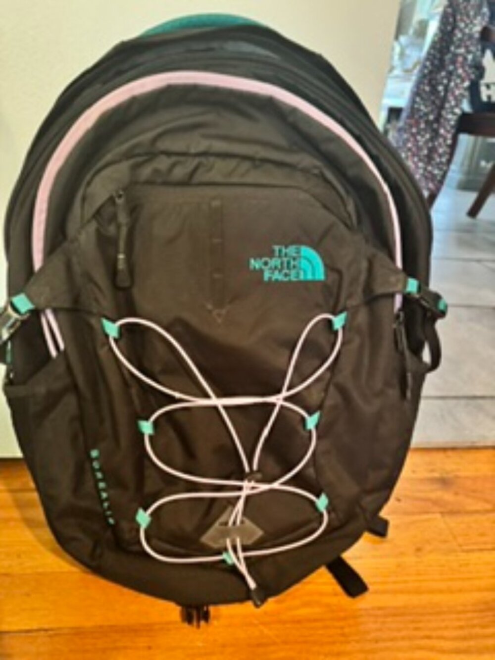 The North Face Borealis Backpack. Pink, Teal and Black Bungee Daypack